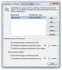 Send/receive options in Outlook 2007