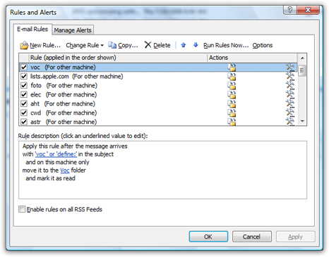 how to specifiche regole in Outlook 2007
