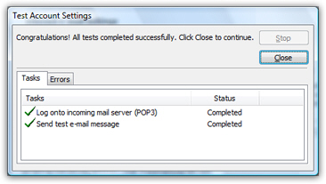 Manually configure and test email account in Outlook 2007
