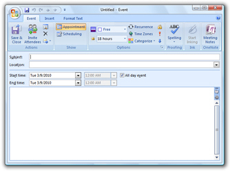 Create an event with reminder in Outlook 2007