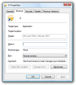 Customize the properties of your Outlook 2007 shortcut
