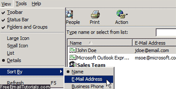 Sort Outlook Express contacts in the address book