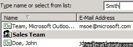 Type a name to find an Outlook Express contact