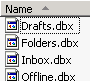 Outlook Express email folder DBX files in Windows Explorer