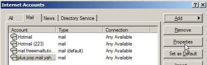 Configuring the AOL Mail account properties in Outlook Express