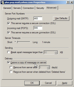 Advanced Yahoo! Mail properties in Outlook Express