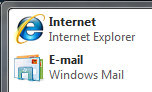 Windows Mail pinned to the start menu