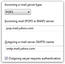 Yahoo! Mail account settings in Windows Mail