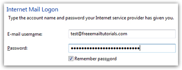 Windows Mail user name and password for new email account