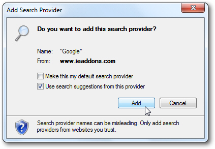 Add Google search inside Internet Explorer