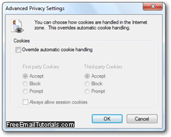 Advanced cookie settings in Internet Explorer 8