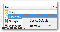 Choose Facebook as default search in Internet Explorer 8