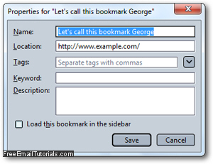 Choose a new name and rename the selected bookmark in Firefox