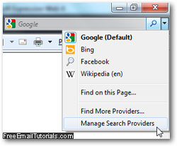 Configure your default search provider settings in Internet Explorer 8