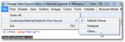 Customize Internet Explorer view source editor