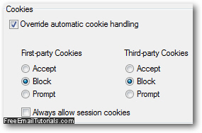 Disable and block all cookies in Internet Explorer 8