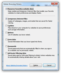 Erase browsing history in Internet Explorer 8