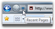 History dropdown menu in Internet Explorer 8 or IE 7