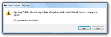 Internet Explorer getting confirmation before opening several tabs at once