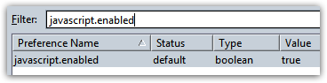 Load the JavaScript Enabled settings in Mozilla Firefox