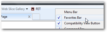 Right-click to hide the Favorites Bar in Internet Explorer 8