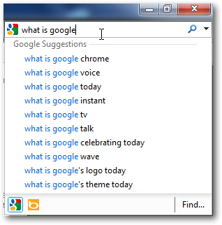 Searching with Google in Internet Explorer with search suggestions