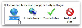 Select the internet security zone to disable JavaScript