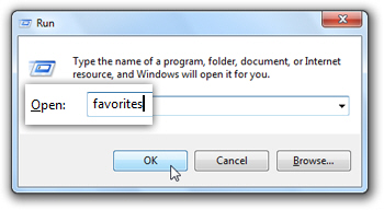 Type 'Favorites' from the Start Menu's Run dialog to open your Favorites folder