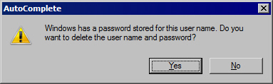 Confirmation to delete remembered user name and password from Internet Explorer