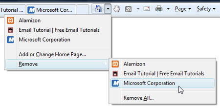 Remove a homepage from Internet Explorer