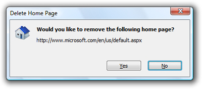 Internet Explorer confirming homepage removal