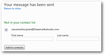 Adding a Hotmail contact from the message sent screen