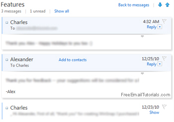 Load conversation thread inside Hotmail inbox