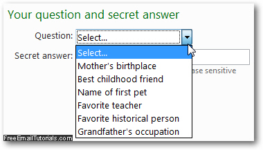 Reset Hotmail security question and secret answer for your email account