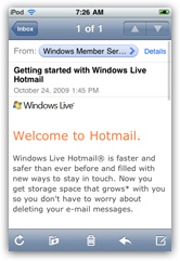 Your Hotmail emails shown inside an iPhone or iPod touch