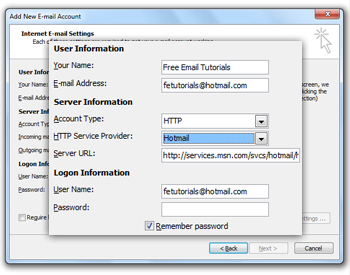 Automatically-configuration of Hotmail in Outlook 2007