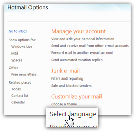 Change Hotmail.com to English