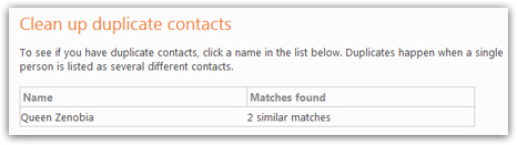 Windows Live Hotmail found duplicate contacts