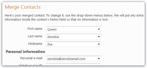 Merge duplicate Hotmail contacts