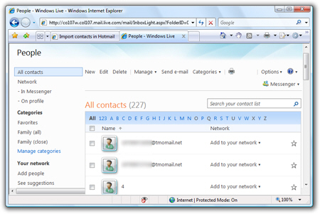 Hotmail contacts