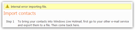 Hotmail cannot import your contacts