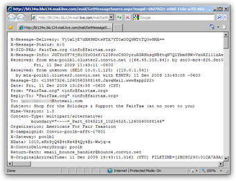 Hotmail email headers and message source