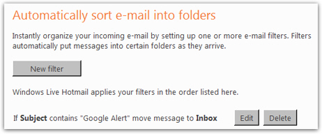 Hotmail email filters