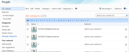 Hotmail contact list