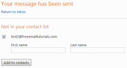 Creating a Hotmail contact from a new email recipient