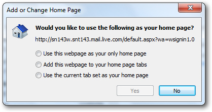 Add or change homepage in IE 7 or Internet Explorer 8
