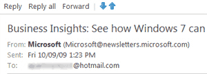 Email header information in Hotmail messages