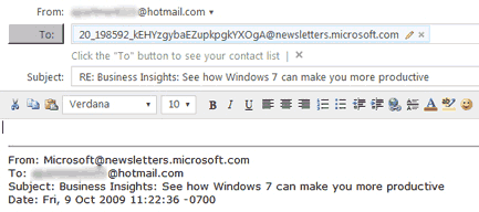 Sample email reply in Hotmail