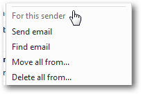 Show commands for the selected email sender