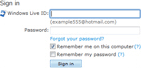 Windows Live Hotmail sign in screen, to login to your account